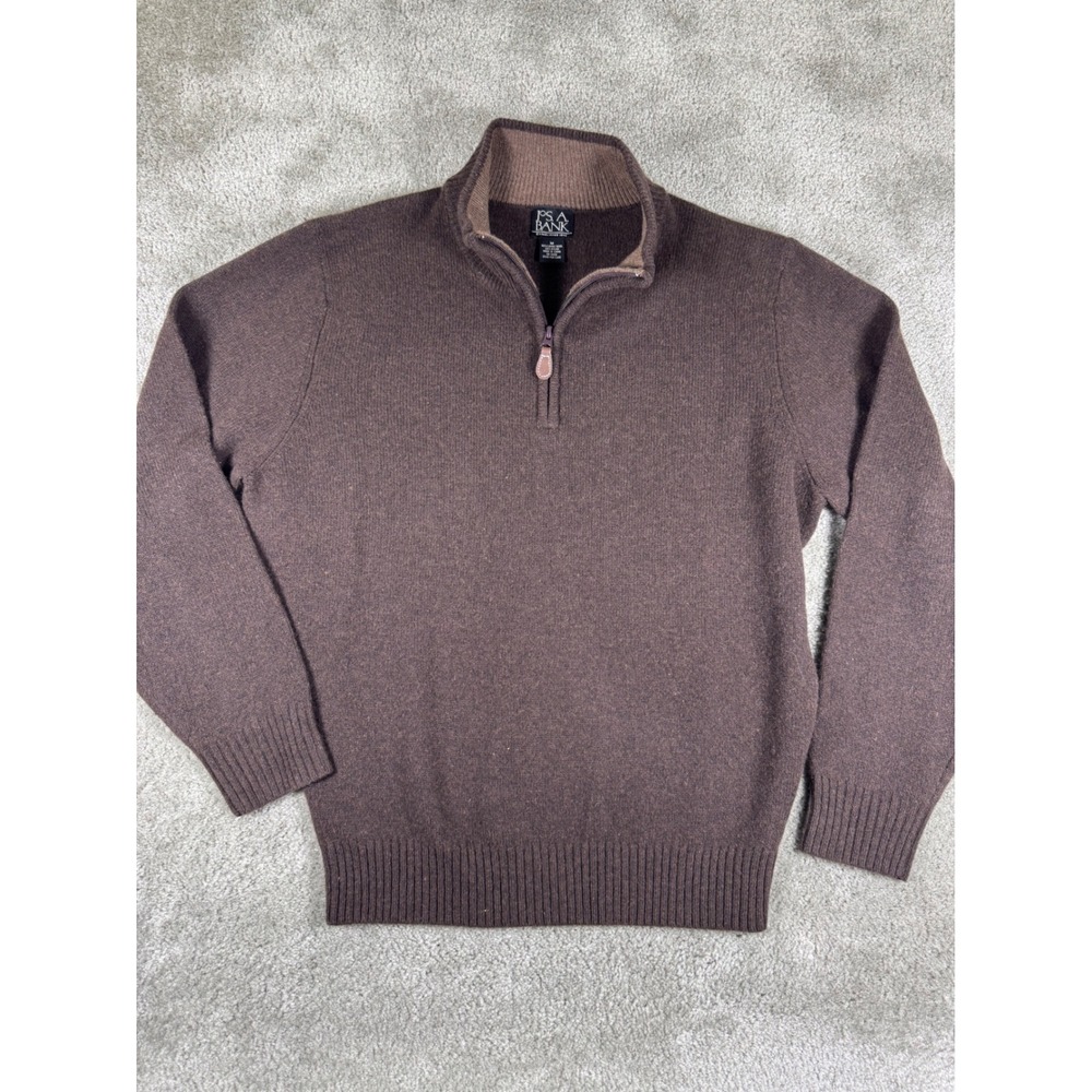 Jos. A. Bank Mens Brown Lambswool Blend Quarter Zip Pullover Sweater Medium